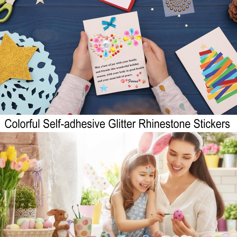 yueton 12 Sheets Colorful Assorted Size Self Adhesive Bling Rhinestone Craft Jewels Gem Diamond Sticker Embellishments 3 Different Pattern Acrylic Stickers - Image 5